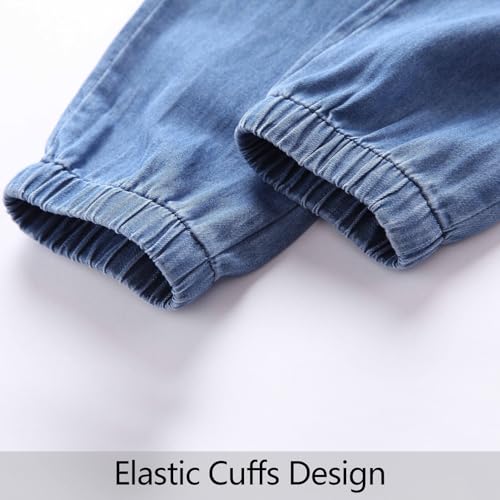 Happy Cherry Boys Blue Denim Pants Stretch Elastic Waist Loose Jeans with Pockets Pull on Denim Jeans for Kids2