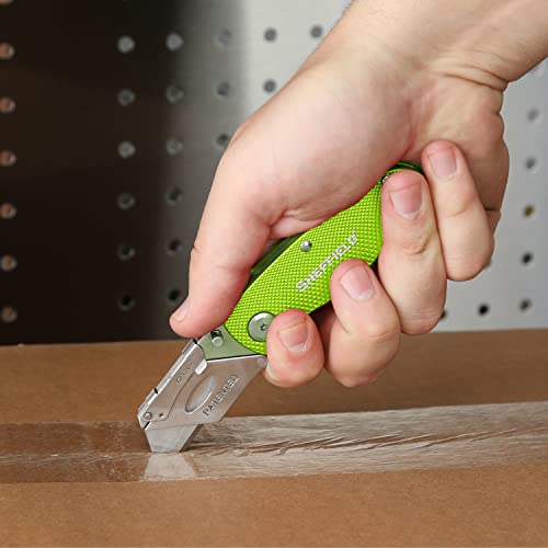 Image of Sheffield Folding Utility Knife, Accepts Standard Utility Knife Blades, Box Cutter Aluminum Handle, Razor Blades Included, For Home, Office, Trades, and Warehouse