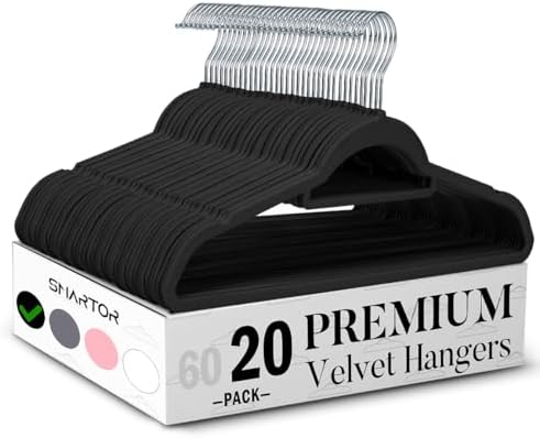 Smartor Black Velvet Hangers 20 Pack, Space Saving Clothes Hanger...