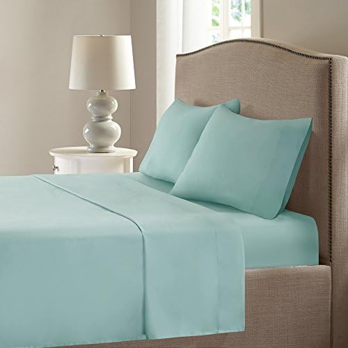 Comfort Spaces Coolmax Moisture Wicking Sheet Set Soft, Fade Resistant, All Elastic Deep Pocket Fits Up to 16" Mattress - Warm Weather Cooling Sheets for Night Sweats, King, Aqua, 4 Piece