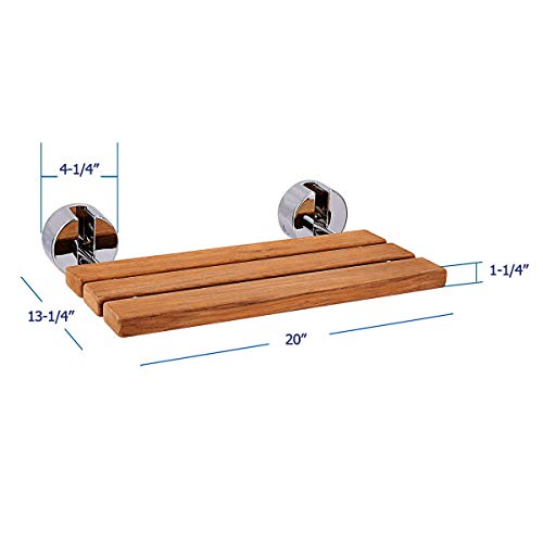 20" Teak Wood Modern Folding Shower Seat Bench, Clear Coated for Protection and Premium Smooth Finish, Medical Wall Mount Foldable Fold Up Chair Bathroom Stool Foldaway Shower Seating - Thumbnail 4