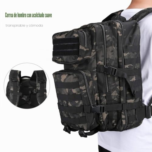 Miniatura 7 de Procase Mochila Táctica 40l, Paquete De Asalto Molle De Gran Capacidad Para Utilidad Militar, Bolsa De Emergencia De 3 Días Para Caza Senderismo Acampada Y Actividad Al Aire Libre Camo Negro