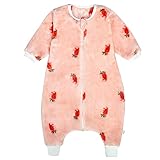 Happy Cherry Schlafanzug Baby Winter Schlafsack aus Flanell mit Füße und Langarm Schlafstrampler Kleinkind Jumpsuit Jungen Mädchen Pyjama Größe S Koralle Strawberry