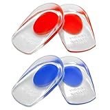 2 Pairs Gel Heel Cups, Cushion Inserts for Achilles Tendonitis, Plantar Fasciitis Support, Clear Silicone Heel Lifts, Orthotic Gel He-el Cups H-EEL, Foot Comfort Support Protectors for Women Men