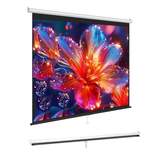 Ausziehbare Projektor-Leinwand, einziehbare Outdoor-Filmleinwand mit automatischer Verriegelung, 4K HD 3D Ready, faltenfreie schwarze Rückseite für Heimkino, Kino, Büro, Klassenzimmer