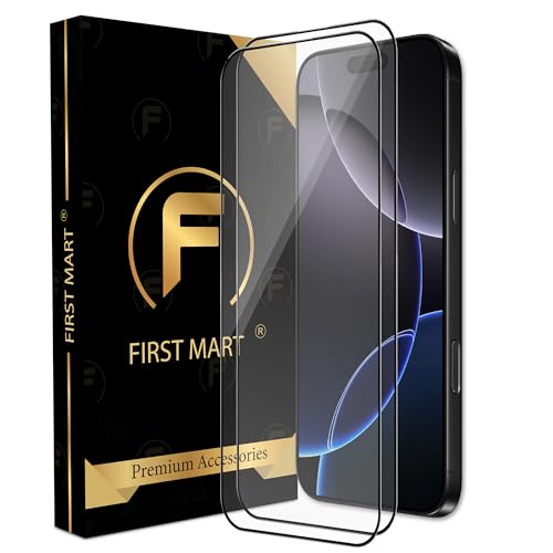Image of FIRST MART Tempered Glass Screen Protector for iPhone 16 / iPhone 15 - Full-Glue Screen Guard, 3D Edge to Edge, HD Clear, Bubble-Free, Case-Friendly, Black, Pack of 2