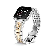Shangpule Compatible for Fitbit Versa & Versa Lite Bands, Stainless Steel Metal Replacement Strap Bracelet Wrist Band Accessories for Versa Smart Watch Women Man Large Small (Silver + Gold)