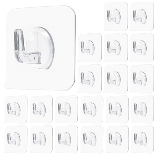 Matwsec 20PCS Self Adhesive Hooks for Hanging, Wall Hooks Transparent Waterproof Sticky Hook for Keys, Bathroom, Shower, Outdoor, Kitchen, Door, Home Improvement, Utility