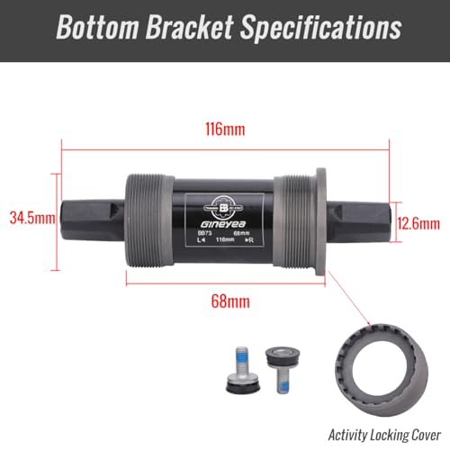catazer Bike Square Taper Bottom Bracket BSA 68mm Steel Crank Spindle 116mm by catazer - Image 2