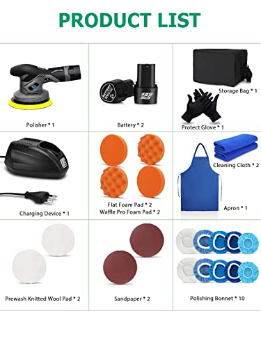 Cordless Car Buffers And Polishers Kit With 2Pcs 12V Lithium Rechargeable Battery Brushless Polisher With Variable Speed, 2.0Ah Portable Buffer Kit For Buffer/Polisher/Sander (Dark Grey) #TOP3