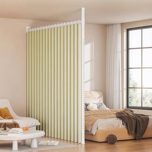 JIALAGESA つっぱり式 間仕切り 部屋の間仕切り パーテーション カーテンポール 自立式 幅110cm〜160cm 高さ210cm〜310cm カーテン160*240cm 非破壊設置 調節可能 ドリル不要 工具不要 イェロー