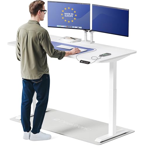 Desktronic HomeOne Standing Desk 60x30 — Ergonomic Sit Stand Home Office Desk, Made in Europe, Electric Dual Motor Height Adjustable, USB & USB-C Charging, Wobble-Free, Touchscreen, 3 Memory Presets