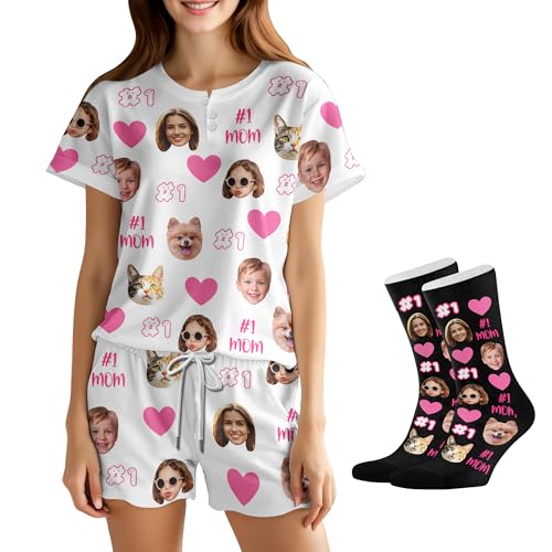 Artsadd Custom Pajamas for Mom, Personalized Pjs with Photo, Funny Face Printed Sleepwear (1 Mom,M)