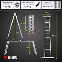 PROREGAL Sprossen-Mehrzweckleiter MULTISTEP, Gerüstplattform 4-teilig Aluminium 4x4 Sprossen 4,6 m Höhe Traglast 150k g Arbeitsgerüst Stehleiter Anlegeleiter – Ansicht 5