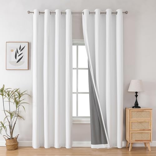 Image of Joydeco White Blackout Curtains 108 Inches Long, Grommet Extra Long White Curtains 108 Inch Long, Total Room Darkening Thermal Insulated Drapes Solid Drapes for Bedroom Living Room