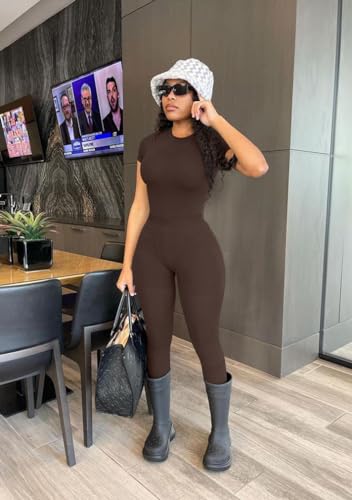 ZFLM Casual Workout Two Piece Outfits for Women Fitted Crew Neck T-shirt High Waist Pants Matching Sets Streetwear