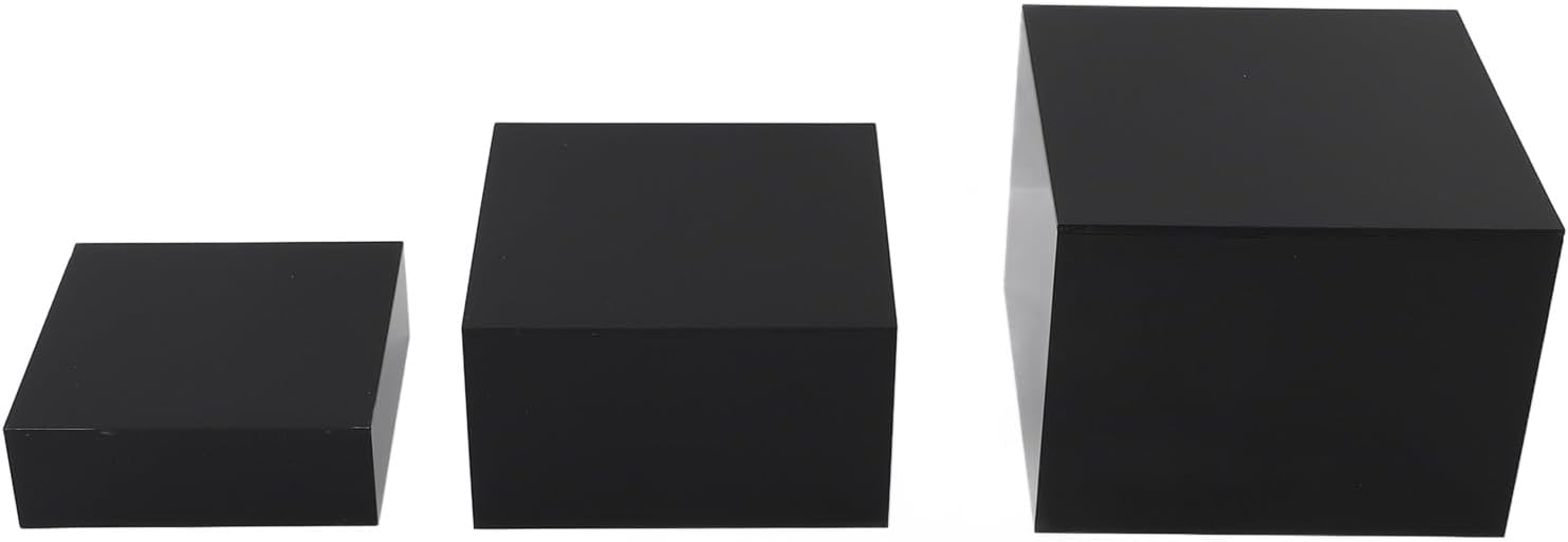 Luqeeg 3Pcs Acrylic Risers Display Stands, Buffet Tables Food Risers, Dessert Table Display Set with Easy to Wash Cubic Nesting for Buffet, Wedding, Event, Birthday Party (Black)