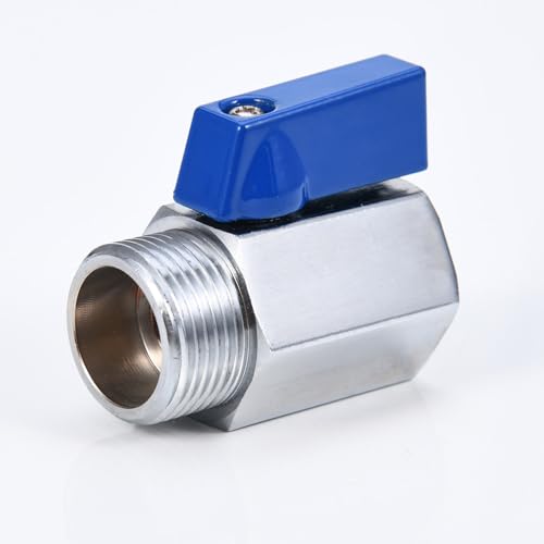 Image of 3/4 Inch Threaded Shut Off Valve for Water Pipe, Chrome Plated Brass Ball Valve 3/4 Inch Male x Female BSP Thread Pipe Fitting(Blue)