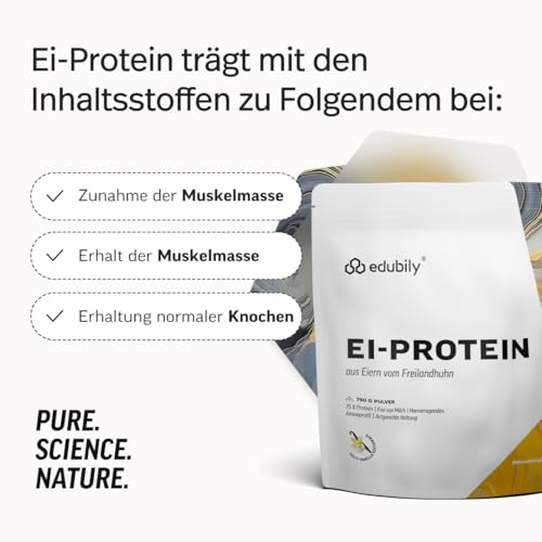 edubily® Eiklar Protein Pulver aus Freilandhaltung - Premium Eiweißpulver ohne Milch - Laborgeprüft (750 g, Salty Vanilla)