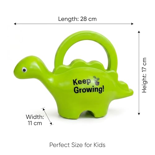 Image of Kids Dinosaur Watering Can (1 Litre) - inchKeep Growing inch Cute Gardening Water Can for Kids, Lightweight Leak-Proof Plastic, Easy Grip Handle, Indoor Outdoor Plants Watering Toy | 10 Inches