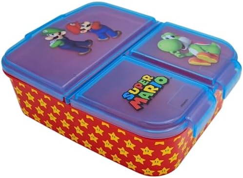 Stor - Mario Bros Kanapka dla dzieci - Prostokątny pojemnik na lunch 3 przegródki - Przenośny lunch lub przekąski - 7x17x20 CM -150 GR