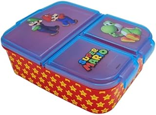 Stor - Mario Bros Kanapka dla dzieci - Prostokątny pojemnik na lunch 3 przegródki - Przenośny lunch lub przekąski - 7x17x20 CM -150 GR