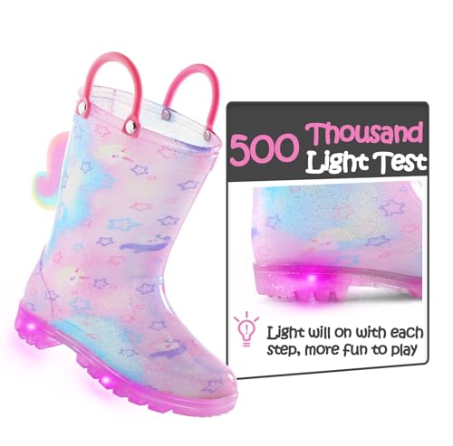 K KomForme Toddler Light Up Rain Boots for Girls Boys Waterproof Rain Boots with Handles Outdoors3