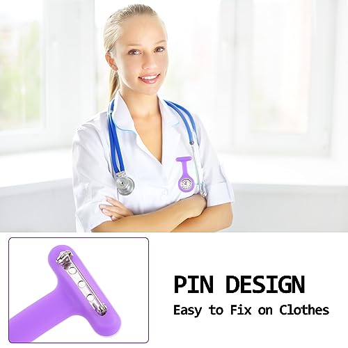 JSMTKJ Krankenschwester Uhren,5 Pcs Schwesternuhren mit Clip Dehnbare Silikon Hülle Arabisch Ziffern Quarz Taschenuhr für Krankenschwestern und Ärzte