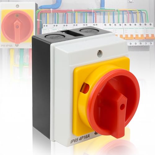Interrupteur Principal 4 Pôles Commutateur Rotatif 16A/IP65/415V Interrupteur Rotatif Interrupteur Sectionneur pour Connecter Interrupteurs et Séparer Petits Circuits