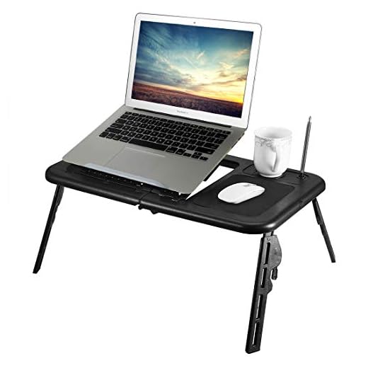 Greensen Laptop bord vikbar laptop skrivbord säng laptop bord för soffa, laptopstativ, höjdjusterbart laptop-skrivbord med luftspår för sovsal soffa soffa gräsmatta svart