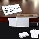 ChanQnTon L-Shape Acrylic Sign Holder,50Pack 4X2inch Shelf Labels,Price Tags,Food Labels for Party Buffet with Paper Inserts&Sticky Dots,for Library Bookshelf,Home,School,Office,Store Shelves.