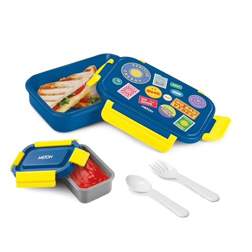 Image of MILTON Big Candy Tiffin Lunch Box for Kids Boys & Girls with Leak-Proof Inner Container| Food Grade,BPA Free,Compact & Durable Snacks Box for Kids I Plastic Spoon & Fork, 830 ml, Navy Blue
