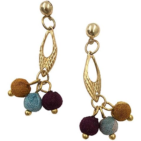 Handmade Earrings for Women Colorful Fabric Beads Boho Statement Drop Dangle Fashion T005 Cover