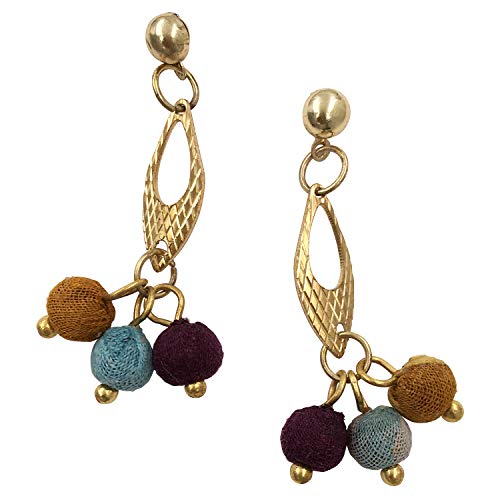 Pendientes Mujer Hechos A Mano Abalorios Tela Colorida Boho Estado Largos Gota Moda T005 Cover