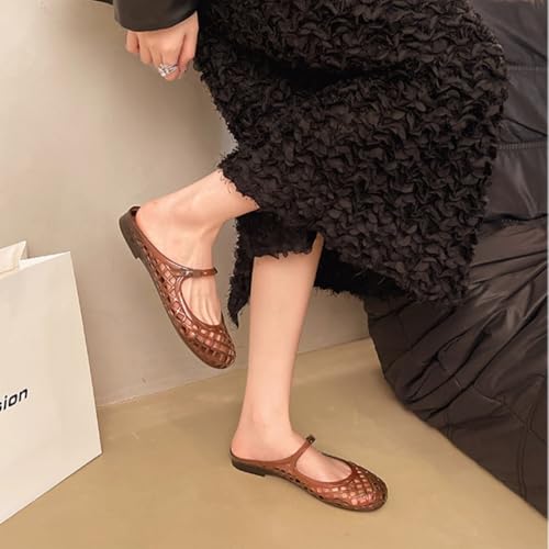 Image of Jelly Mesh Ballet Flats for Women Clear Hollow Jelly Shoes Sandals Round Toe Non-Slip Beach Ballerina Jellies Flats Shoes