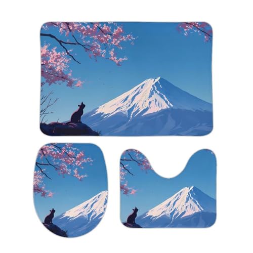 和風コーラルフリースバスルームマット3点セット、吸収性、柔らかく快適、バスルームに最適15.7"x23.6"