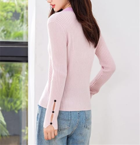 Women's Turn-Down Collar Cardigan Long Sleeve Knitted Sweater Slim Fit Tops3
