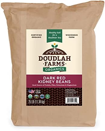 Organic Dried Dark Red Kidney Beans 25lb Bulk by Doudlah Farms - Farmed From Regenerative Soil | Vegan, Non-GMO, Grown In USA | Fiber & Protein for Soups, Burritos, Salads, and More!