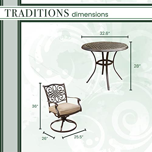 Hanover Traditions 3-Piece Rust-Free Outdoor Patio Dining Set With Tan Cushions, 2 Swivel Rockers And Aluminum Round Bistro Table, Traditions3Pcsw, Size 1 #TOP2