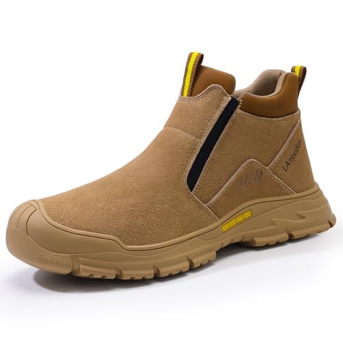 Image of GLANOUDUN Welding Work Boots for Men Slip on Steel Toe Shoes for Men Indestructible Steel Toe Boots Welder Men's Working Shoes Fireproof Safety Footwear for Construction Men's Work & Safety Footwear