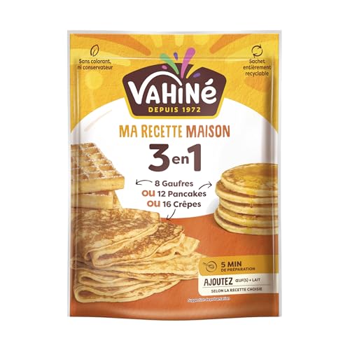 VAHINÉ - Préparation 3 en 1, Préparation pour pâte à crêpes, pancakes ou gaufres 240 g
