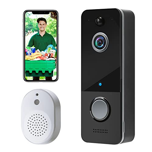 Sonnette Sans Fil avec Caméra,1080P WiFi Visiophone Sans Fil avec Carillon, Prise en Charge de La Vision Nocturne, Détection Des Piétons, Interphone Bidirectionnel, Cloude Stockage, IP65 Étanche Cover