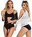 2 Pieces Women Beach Sarong Bathing Suit Wrap Skirt Sheer Bikini Swimsuit Cover Ups for Swimwear (White and Black)