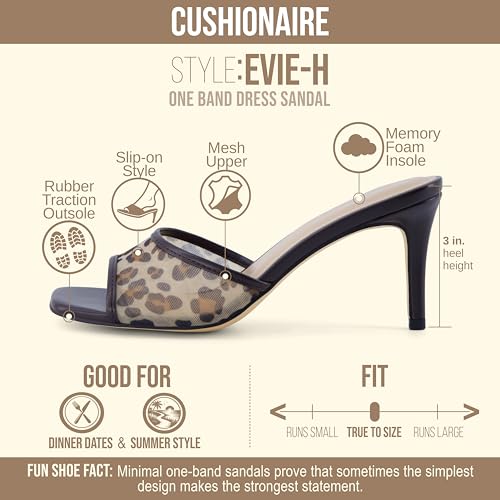 Image of CUSHIONAIRE Evie Kitten Heel Sandals for Women, Slip On One Band Dress Sandals with Memory Foam, Wide Widths and 3 Inch Heel