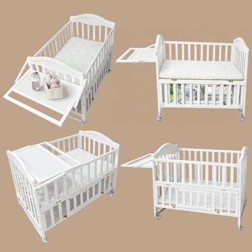 Portable Mini Baby Crib - Cunas para Bebes 4 en 1 Modernas with Foldable Storage Shelf and Mattress Included,2025 Small Wood Baby Beside Cribs 4 in 1