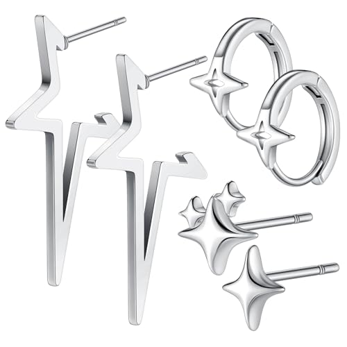 Nosiny 3 Pcs Star Earrings Set Y2k Goth Punk Grunge Emo Earrings Star Shape Jewelry Cute Studs Halloween Jewelry for Women