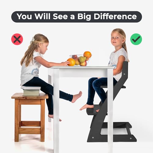 Image of FORNEL Modern Black Wooden High Chair | Adjustable Grow-with-Me Toddler Seat for Age 3 to 15 | Perfect for Minimalist & Industrial Kitchens