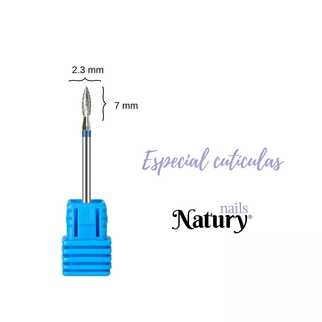 Natury Nails Fresa de Diamante flame para Torno de uñas de 2.3mm Broca Manicura Rusa, Cutícula (Grano Medio)