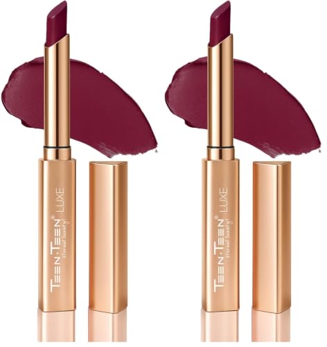 Image of TEEN TEEN LUXE Matte Lipstick | Long-Lasting Wear Up to 12 Hours | Ultra Smooth Velvet Finish | Rich Pigmented Lip Shade | Lightweight & Travel Friendly | Rum-Raisin, 1gm (Pack of 2)