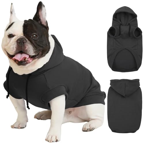 IECOii Felpa con cappuccio per cani di taglia grande, con cappuccio, traspirante, felpa con cappuccio per cani, ragazzi e ragazze, bassotto, bulldog francese, vestiti con cappuccio, nero, L (senza